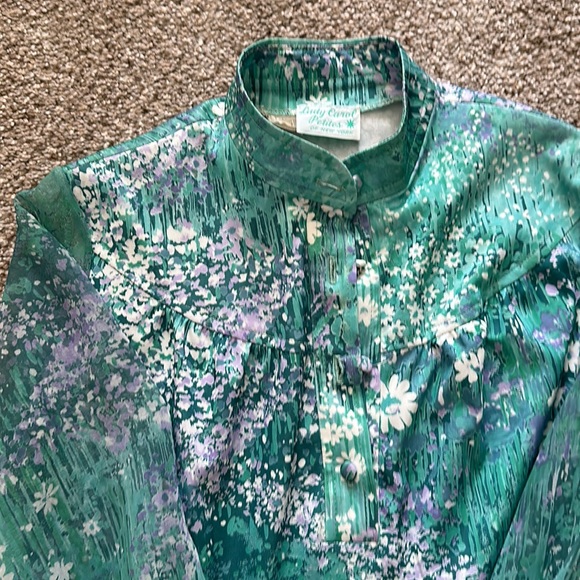 1970s vintage Poet Sleeve sheer midi Lavender White flower print casual Disco - Picture 3 of 4